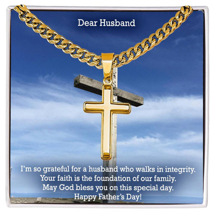 Artisan Cross Necklace with Cuban Link Chain – Christian Gift for Men