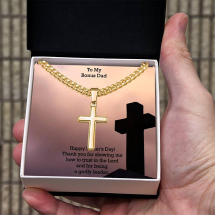Artisan Cross Necklace with Cuban Link Chain – Christian Gift for Men