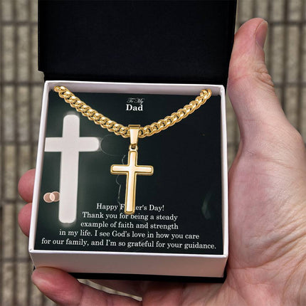 Artisan Cross Necklace with Cuban Link Chain – Christian Gift for Men