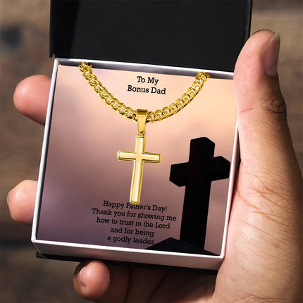 Artisan Cross Necklace with Cuban Link Chain – Christian Gift for Men