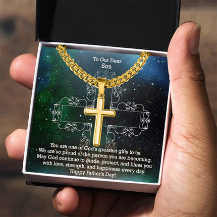 Artisan Cross Necklace with Cuban Link Chain – Christian Gift for Men
