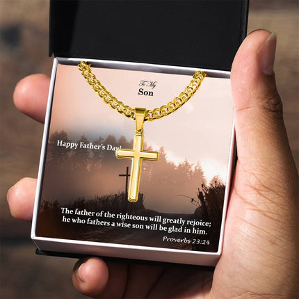 Son Proverbs 23:24 | Cross Cuban Necklace | Gift for Son