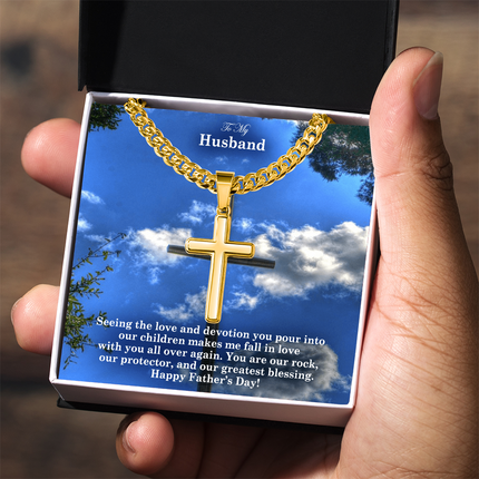Artisan Cross Necklace with Cuban Link Chain – Christian Gift for Men