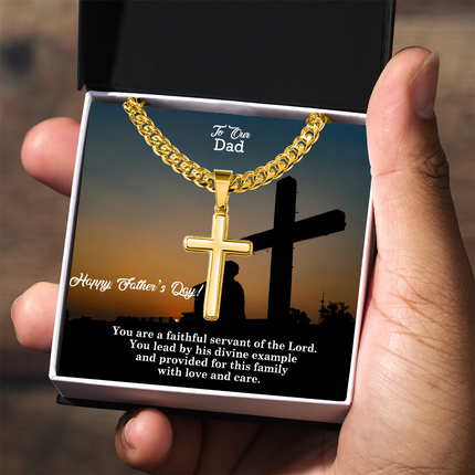 Artisan Cross Necklace with Cuban Link Chain – Christian Gift for Men