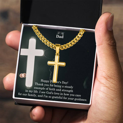 Artisan Cross Necklace with Cuban Link Chain – Christian Gift for Men