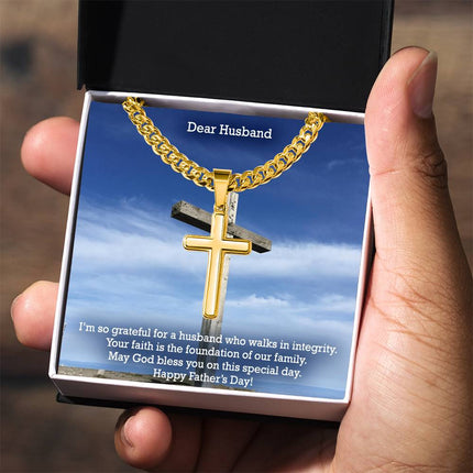 Artisan Cross Necklace with Cuban Link Chain – Christian Gift for Men