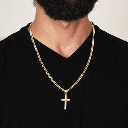 Artisan Cross Necklace with Cuban Link Chain – Christian Gift for Men