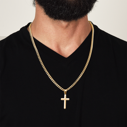 Artisan Cross Necklace with Cuban Link Chain – Christian Gift for Men