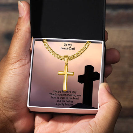 Artisan Cross Necklace with Cuban Link Chain – Christian Gift for Men