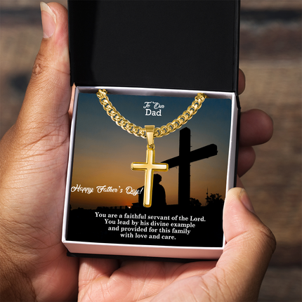 Artisan Cross Necklace with Cuban Link Chain – Christian Gift for Men