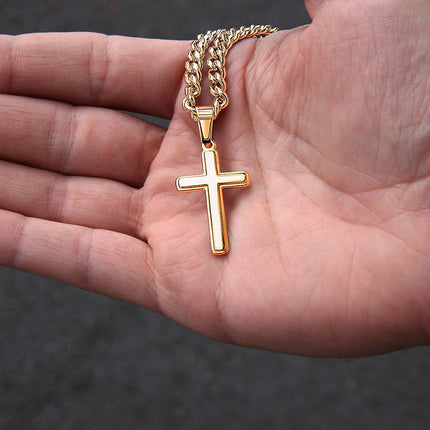 Artisan Cross Necklace with Cuban Link Chain – Christian Gift for Men