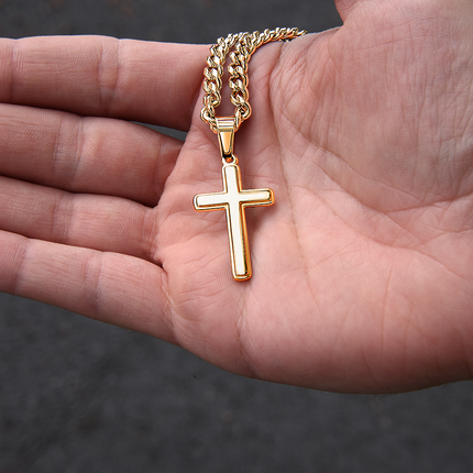 Artisan Cross Necklace with Cuban Link Chain – Christian Gift for Men