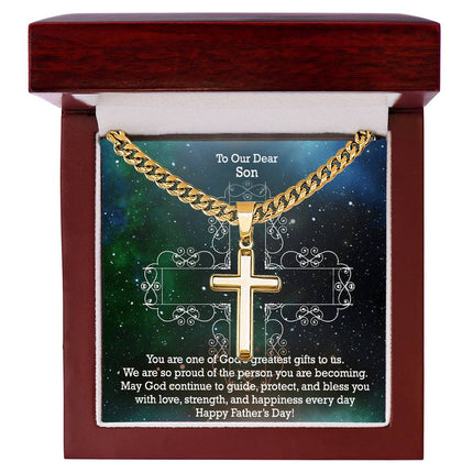 Artisan Cross Necklace with Cuban Link Chain – Christian Gift for Men