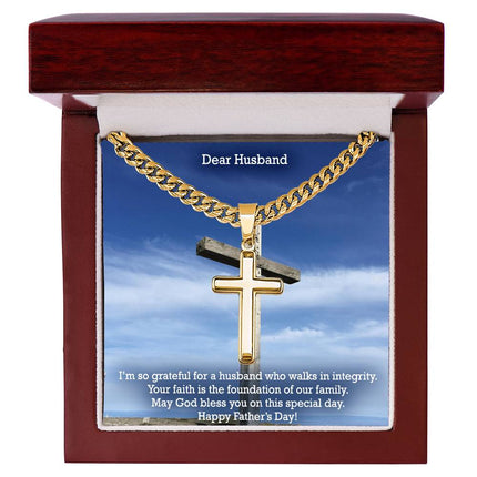 Artisan Cross Necklace with Cuban Link Chain – Christian Gift for Men