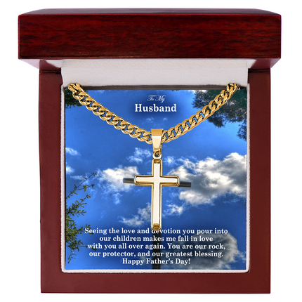 Artisan Cross Necklace with Cuban Link Chain – Christian Gift for Men