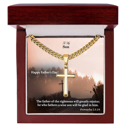 Son Proverbs 23:24 | Cross Cuban Necklace | Gift for Son