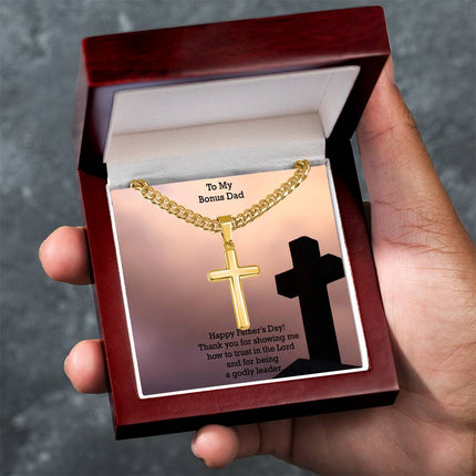 Artisan Cross Necklace with Cuban Link Chain – Christian Gift for Men