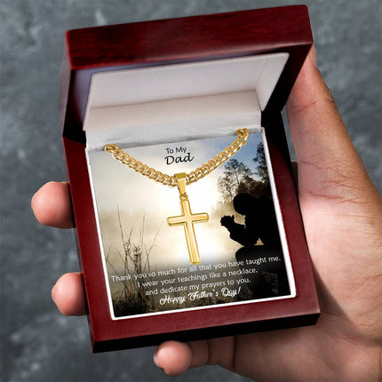 Artisan Cross Necklace with Cuban Link Chain – Christian Gift for Men
