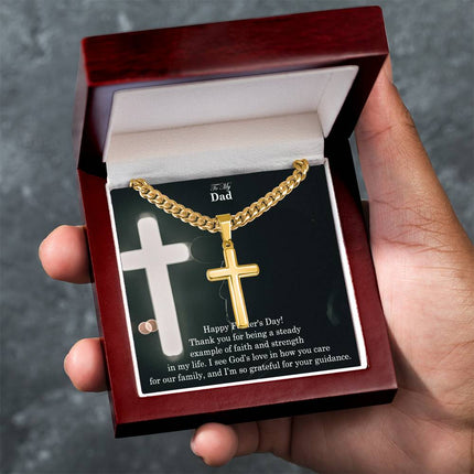 Artisan Cross Necklace with Cuban Link Chain – Christian Gift for Men