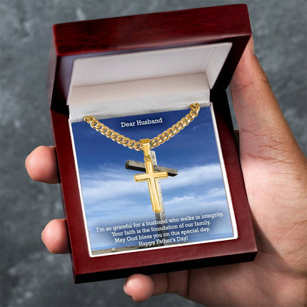 Artisan Cross Necklace with Cuban Link Chain – Christian Gift for Men