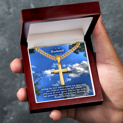 Artisan Cross Necklace with Cuban Link Chain – Christian Gift for Men