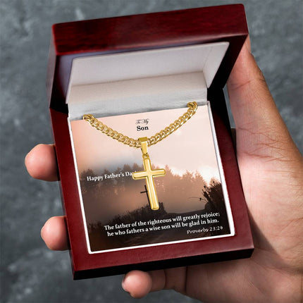Son Proverbs 23:24 | Cross Cuban Necklace | Gift for Son