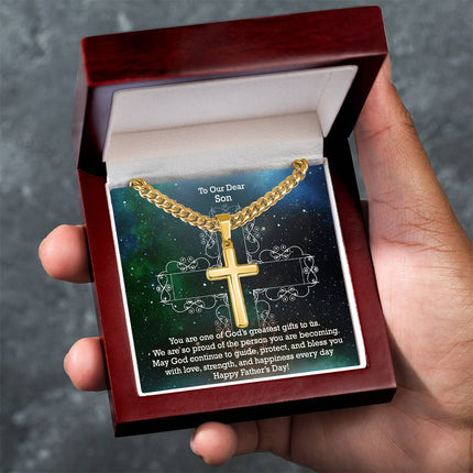 Artisan Cross Necklace with Cuban Link Chain – Christian Gift for Men
