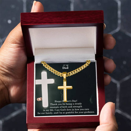 Artisan Cross Necklace with Cuban Link Chain – Christian Gift for Men
