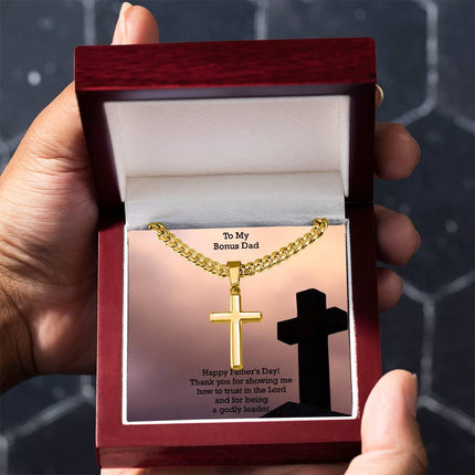 Artisan Cross Necklace with Cuban Link Chain – Christian Gift for Men