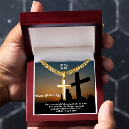 Artisan Cross Necklace with Cuban Link Chain – Christian Gift for Men