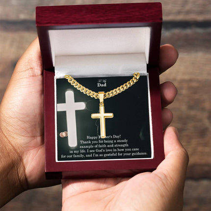 Artisan Cross Necklace with Cuban Link Chain – Christian Gift for Men