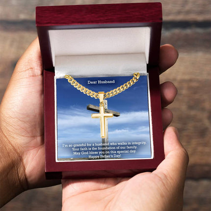 Artisan Cross Necklace with Cuban Link Chain – Christian Gift for Men