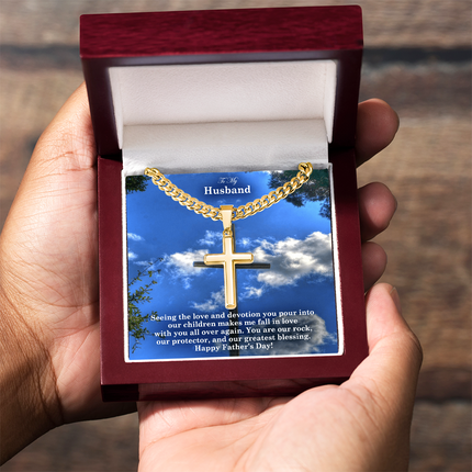 Artisan Cross Necklace with Cuban Link Chain – Christian Gift for Men