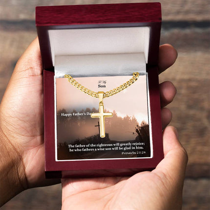 Son Proverbs 23:24 | Cross Cuban Necklace | Gift for Son