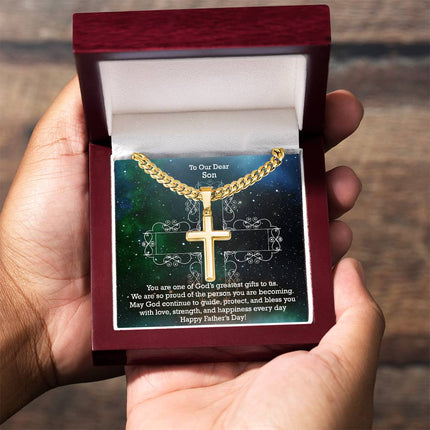 Artisan Cross Necklace with Cuban Link Chain – Christian Gift for Men