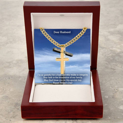 Artisan Cross Necklace with Cuban Link Chain – Christian Gift for Men