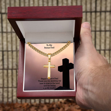 Artisan Cross Necklace with Cuban Link Chain – Christian Gift for Men