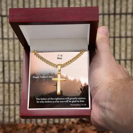 Son Proverbs 23:24 | Cross Cuban Necklace | Gift for Son