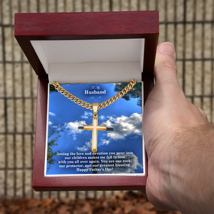 Artisan Cross Necklace with Cuban Link Chain – Christian Gift for Men