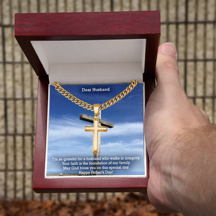 Artisan Cross Necklace with Cuban Link Chain – Christian Gift for Men