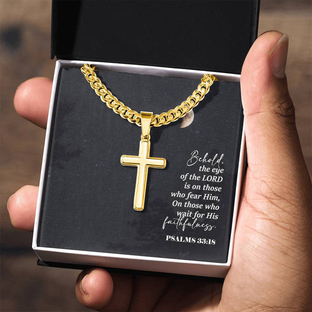 Psalm 33:18 Cross Necklace | Wait for His Faithfulness Gift