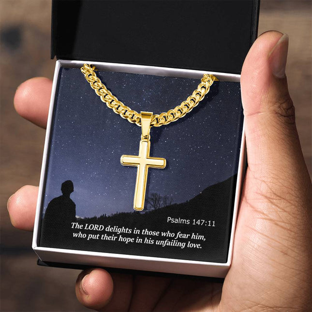 Psalm 147:11 Cross Necklace | Hope in His Unfailing Love Gift