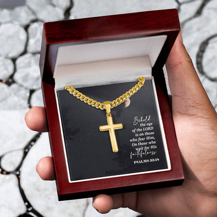 Psalm 33:18 Cross Necklace | Wait for His Faithfulness Gift