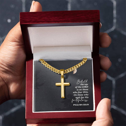 Psalm 33:18 Cross Necklace | Wait for His Faithfulness Gift