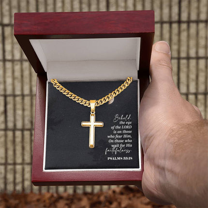 Psalm 33:18 Cross Necklace | Wait for His Faithfulness Gift