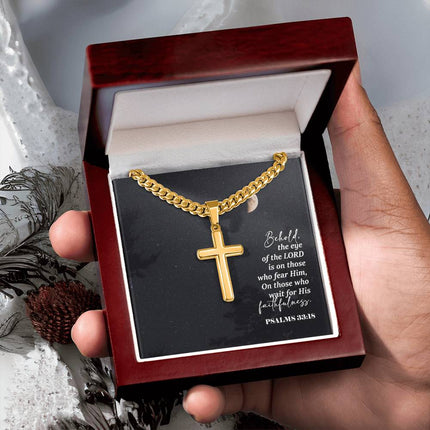 Psalm 33:18 Cross Necklace | Wait for His Faithfulness Gift