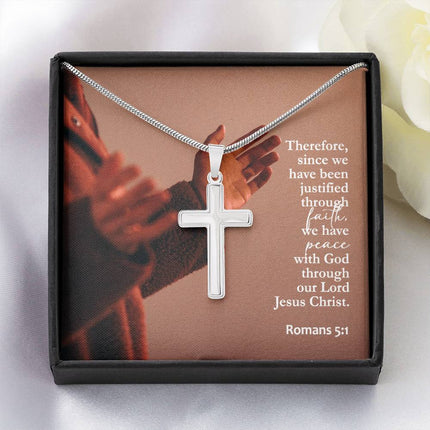 Romans 5:1 Cross Necklace | Peace With God Through Faith Gift