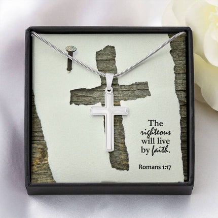 Romans 1:17 Cross Necklace | The Righteous Will Live by Faith Gift