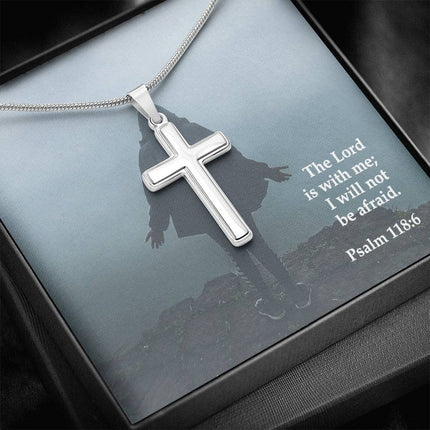Psalm 118:6 cross necklace on snake chain – “The Lord is with me” Christian jewelry gift