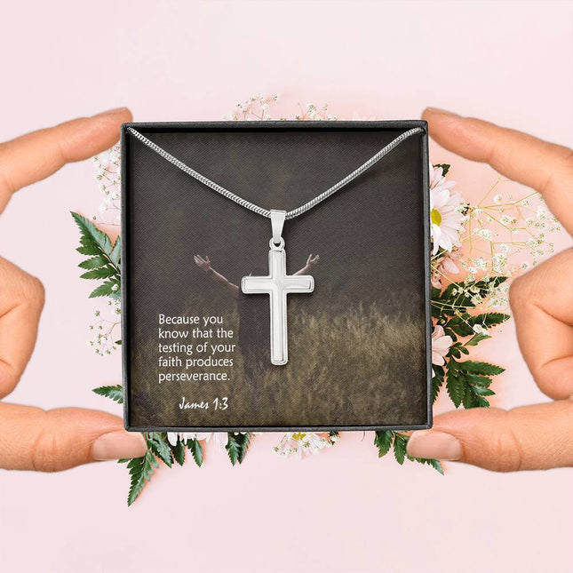 James 1:3 Cross Necklace | Faith Produces Perseverance Gift